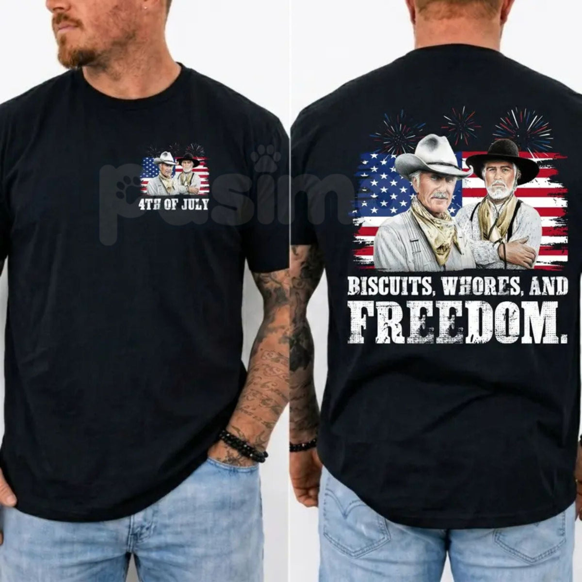 Funny "Biscuits and Whores" Western T-Shirt – Sarcastic 4th of July Movie Graphic Tee