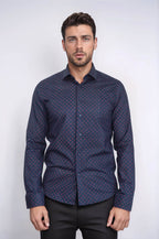Men’s Navy Shirt with Minimal Red Pattern – Wessi
