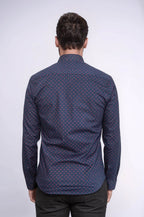 Men’s Navy Shirt with Minimal Red Pattern – Wessi