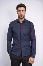 Men’s Navy Shirt with Minimal Red Pattern – Wessi