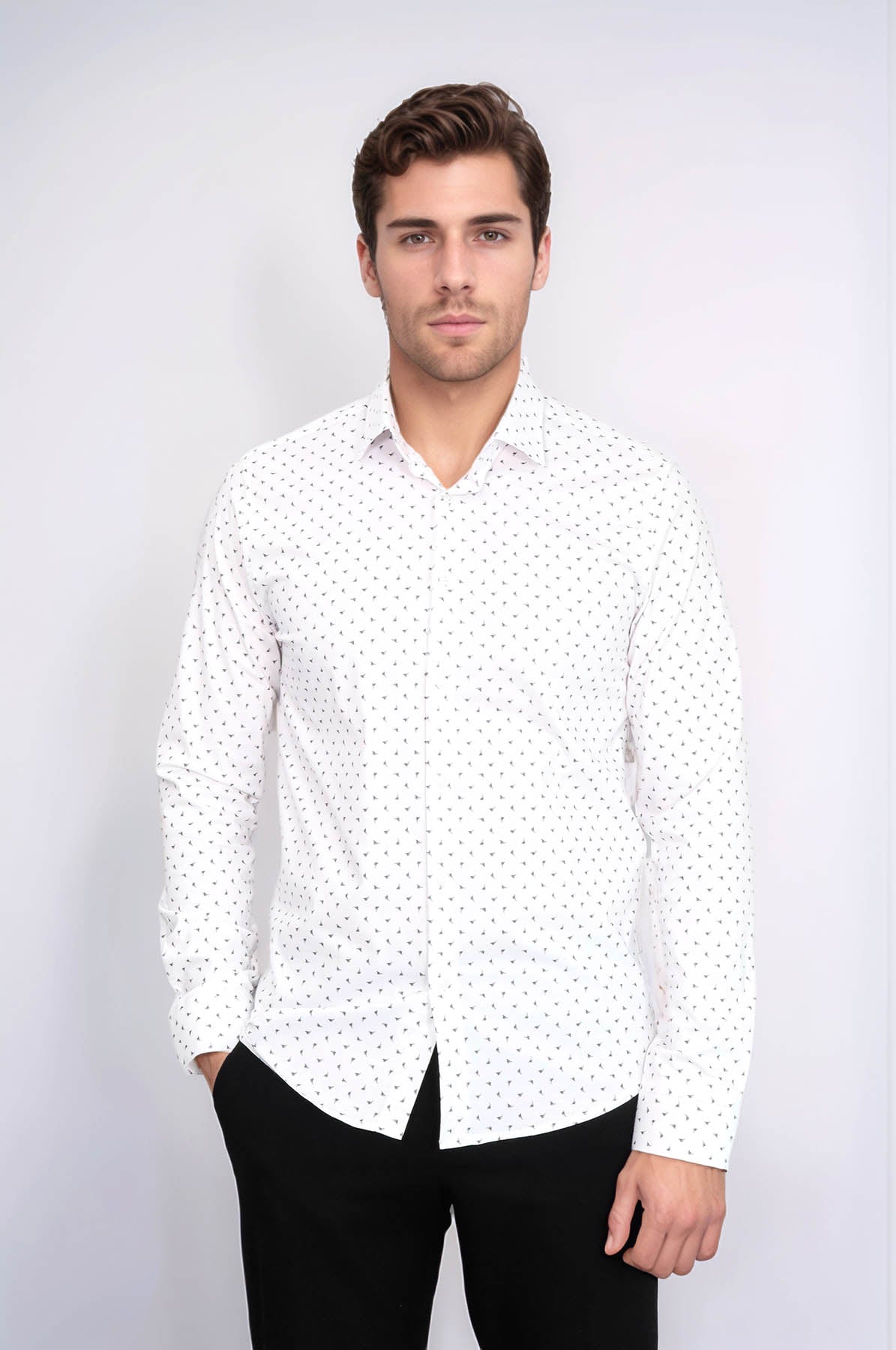 Men’s White Shirt with Minimal Grey Pattern – Wessi