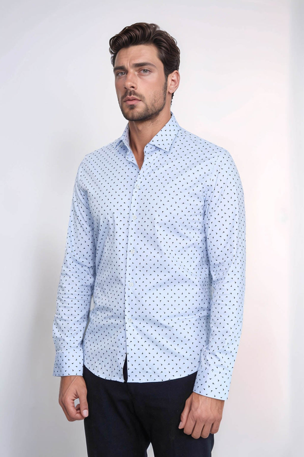 Men’s Light Blue Shirt with Minimal Black Pattern – Wessi