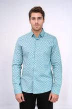 Men’s Turquoise Shirt with Minimal Black Pattern – Wessi