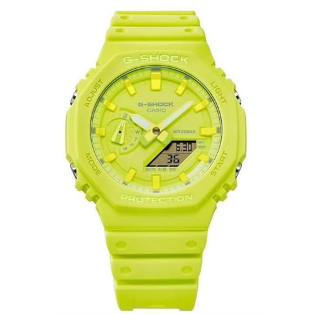 G-Shock  Analog-Digital Carbon Core Guard Tone-on-Tone Volt Yellow Resin Strap Watch - GA2100-9A9