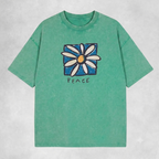 Retro Peace Sign T-Shirt – Vintage Washed Inspirational Graphic Tee, Classic 70s Lightweight Cotton Unisex Positive Vibe Top