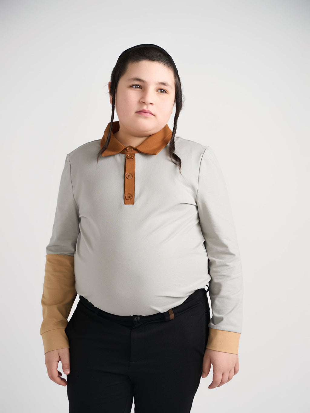 Gray Color Block Polo Long Sleeve