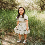 Green Gingham Pinafore Set | Girls' Embroidered Blouse & Dress