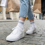 White/Grey Quarter Crew Women's Socks