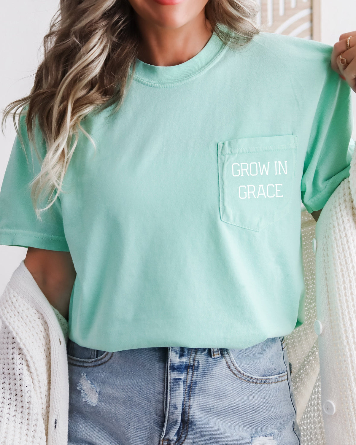 Grow In Grace Comfort Colors Pocket T-Shirt – Christian Pro-Life Faith Graphic Tee