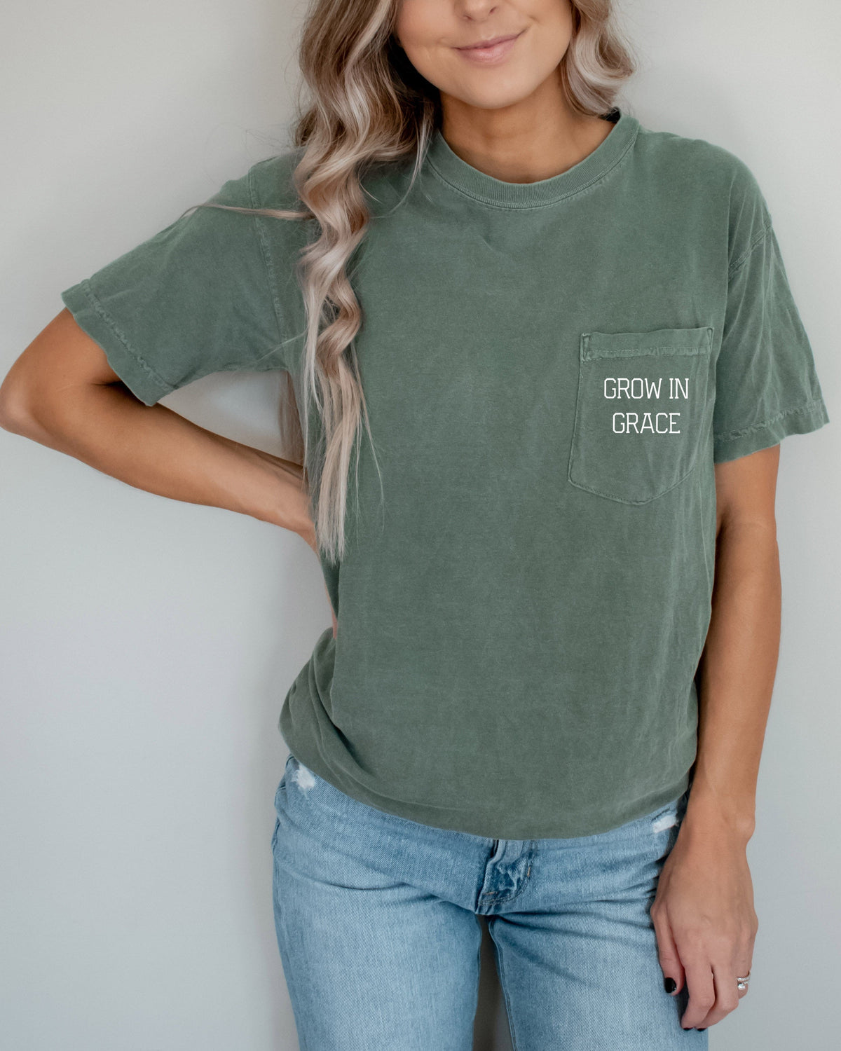 Grow In Grace Comfort Colors Pocket T-Shirt – Christian Pro-Life Faith Graphic Tee