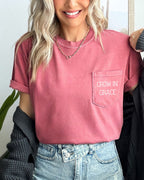 Grow In Grace Comfort Colors Pocket T-Shirt – Christian Pro-Life Faith Graphic Tee