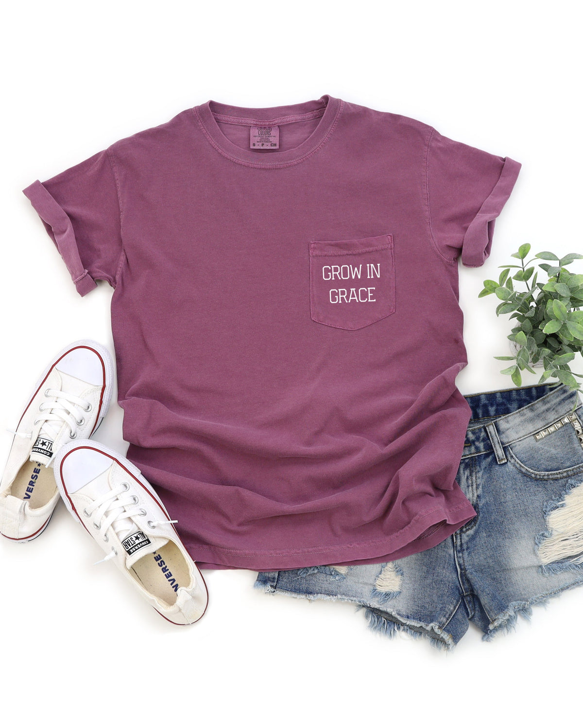 Grow In Grace Comfort Colors Pocket T-Shirt – Christian Pro-Life Faith Graphic Tee