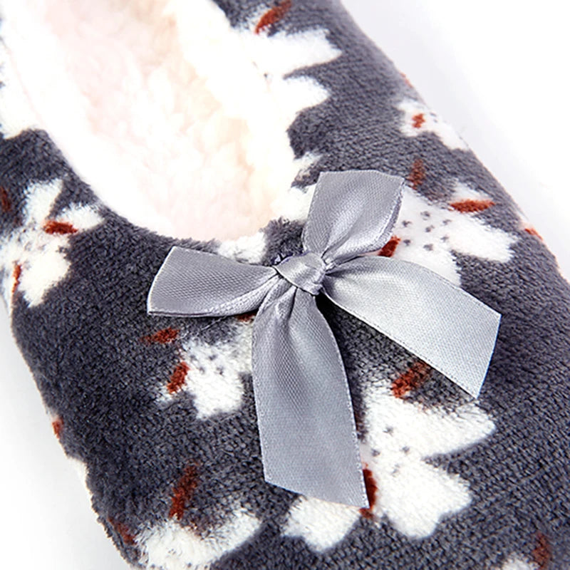 Mntrerm Warm At Home Woman Slippers Cotton Shoes Plush Female Floor Shoes Non-slip Indoor Bow Tie Dots Shoes Woman Home Slipper