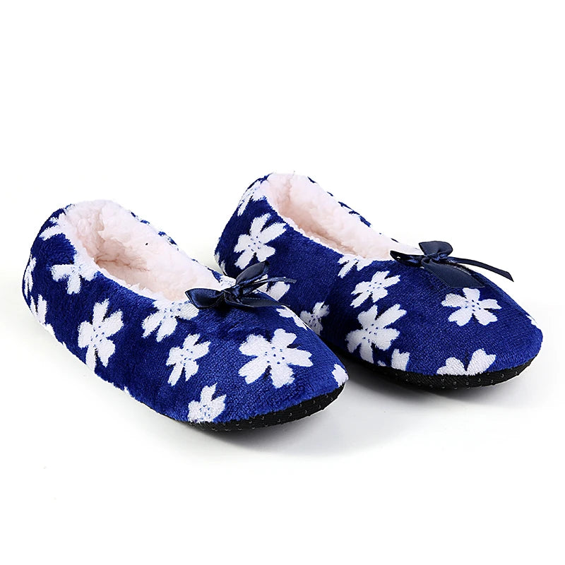 Mntrerm Warm At Home Woman Slippers Cotton Shoes Plush Female Floor Shoes Non-slip Indoor Bow Tie Dots Shoes Woman Home Slipper