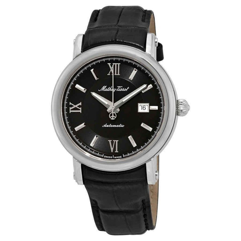 Mathey-Tissot Renaissance Genuine Leather Strap Black Dial Automatic H9030AN Mens Watch