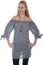 GINGHAM BLOUSE W/CORSET TIE BACK