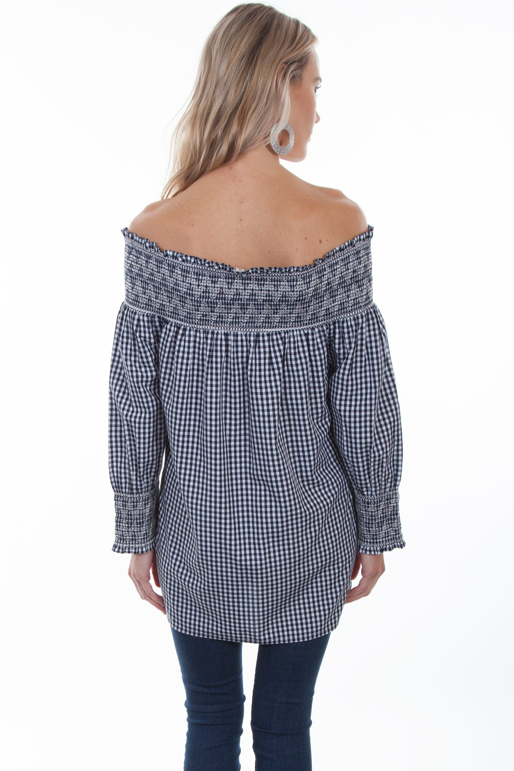 GINGHAM CHECK OFF SHOULDER BLOUSE