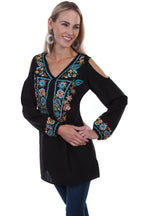 COLD SHOULDER W/FLORAL EMB.GEORGETTE