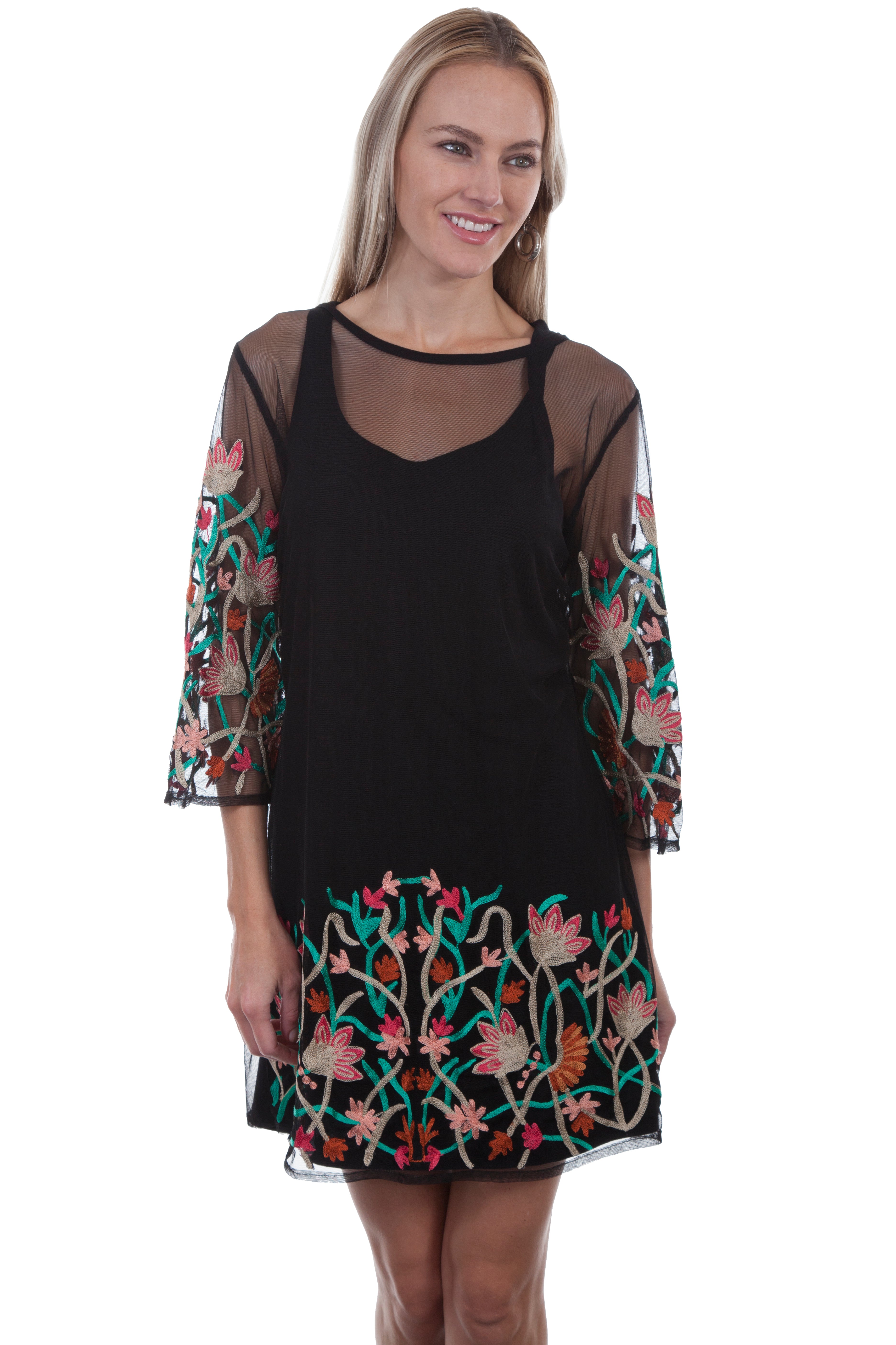 2 PC MESH EMB. DRESS W/TANK LINER