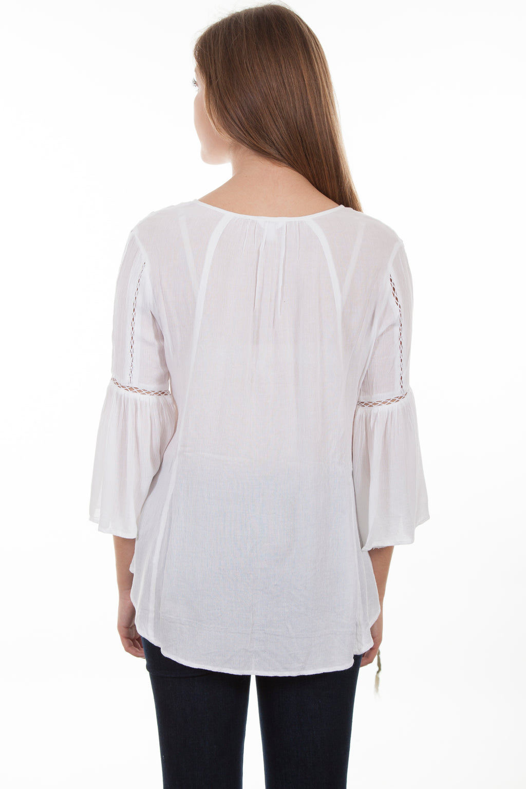 HI/LO BLOUSE W/CROCHET LACE INSETS