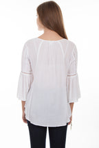 HI/LO BLOUSE W/CROCHET LACE INSETS