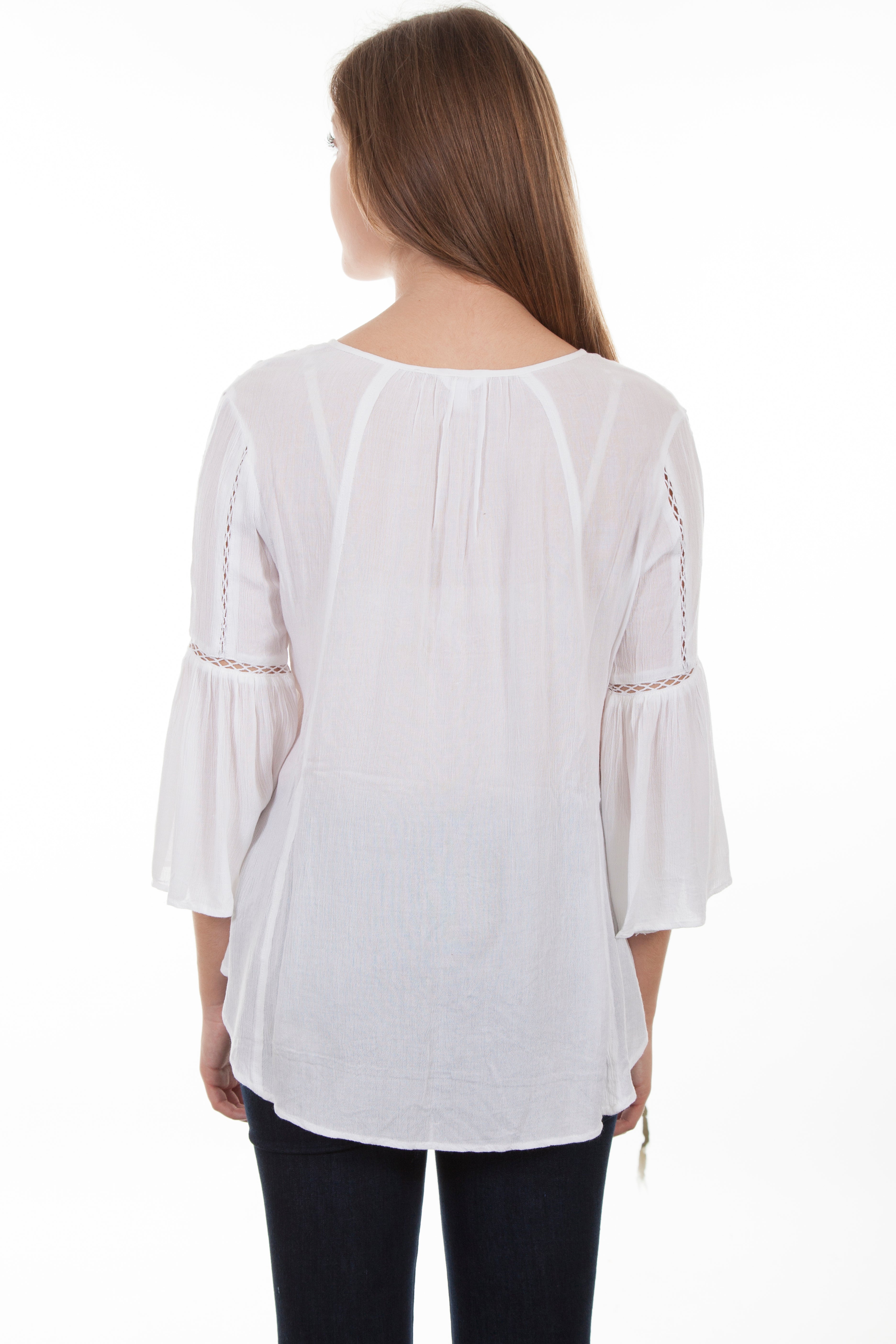 HI/LO BLOUSE W/CROCHET LACE INSETS