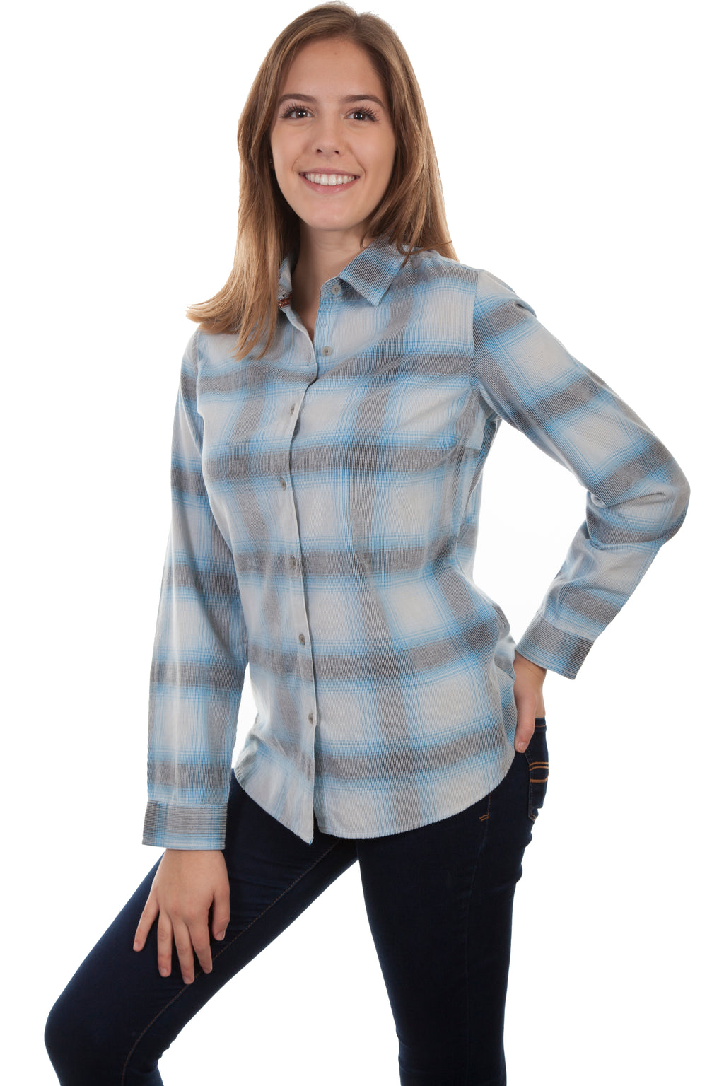 LADIES CORDUROY PLAID BLOUSE