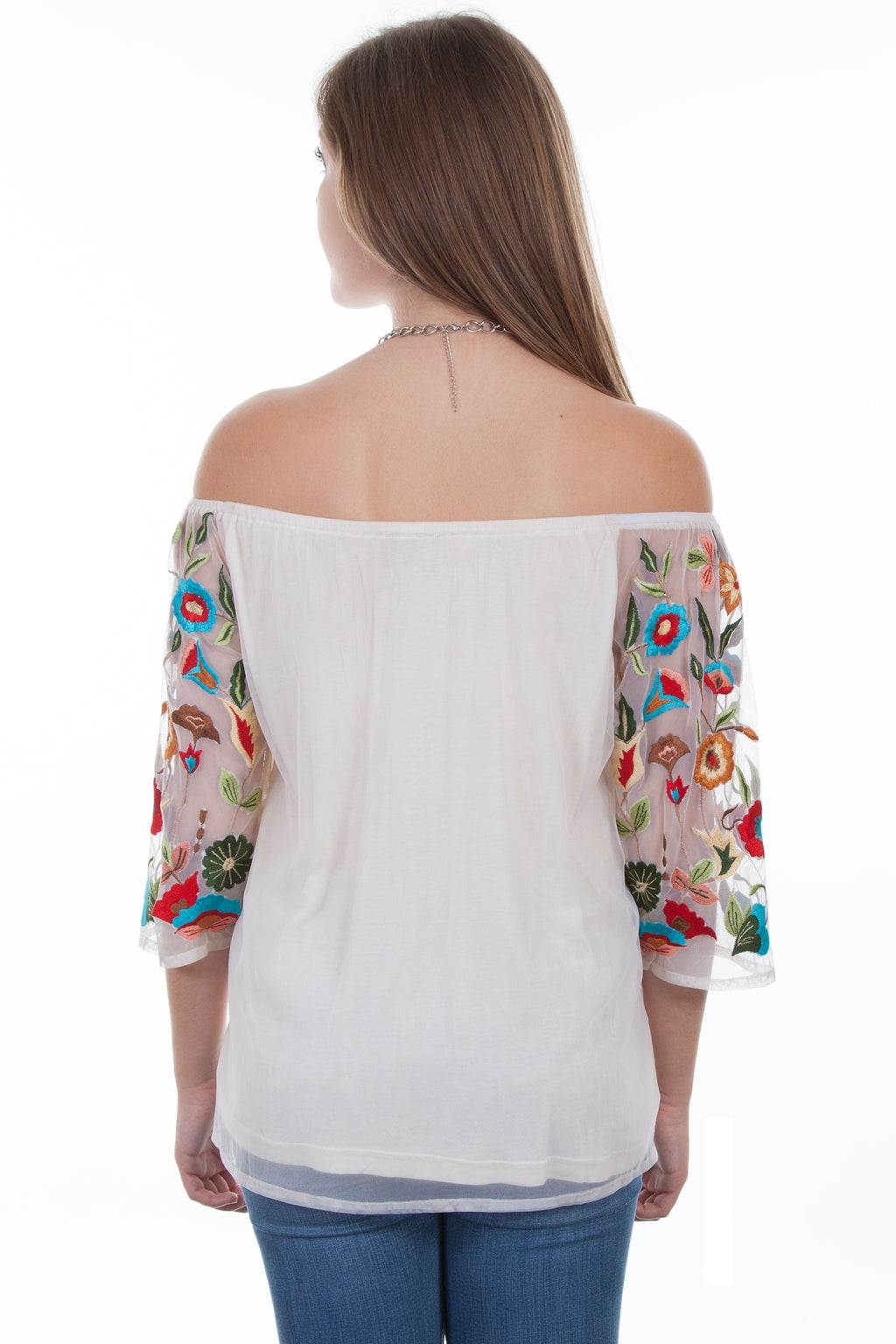 FLORAL EMB. MESH BLOUSE LINED