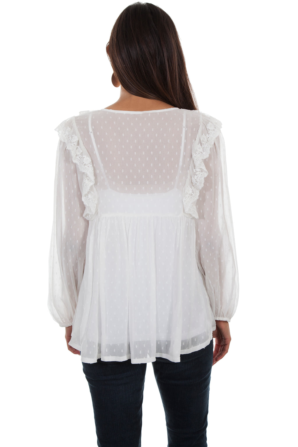 SWISS DOT BLOUSE W/RUFFLE YOKE DETAI