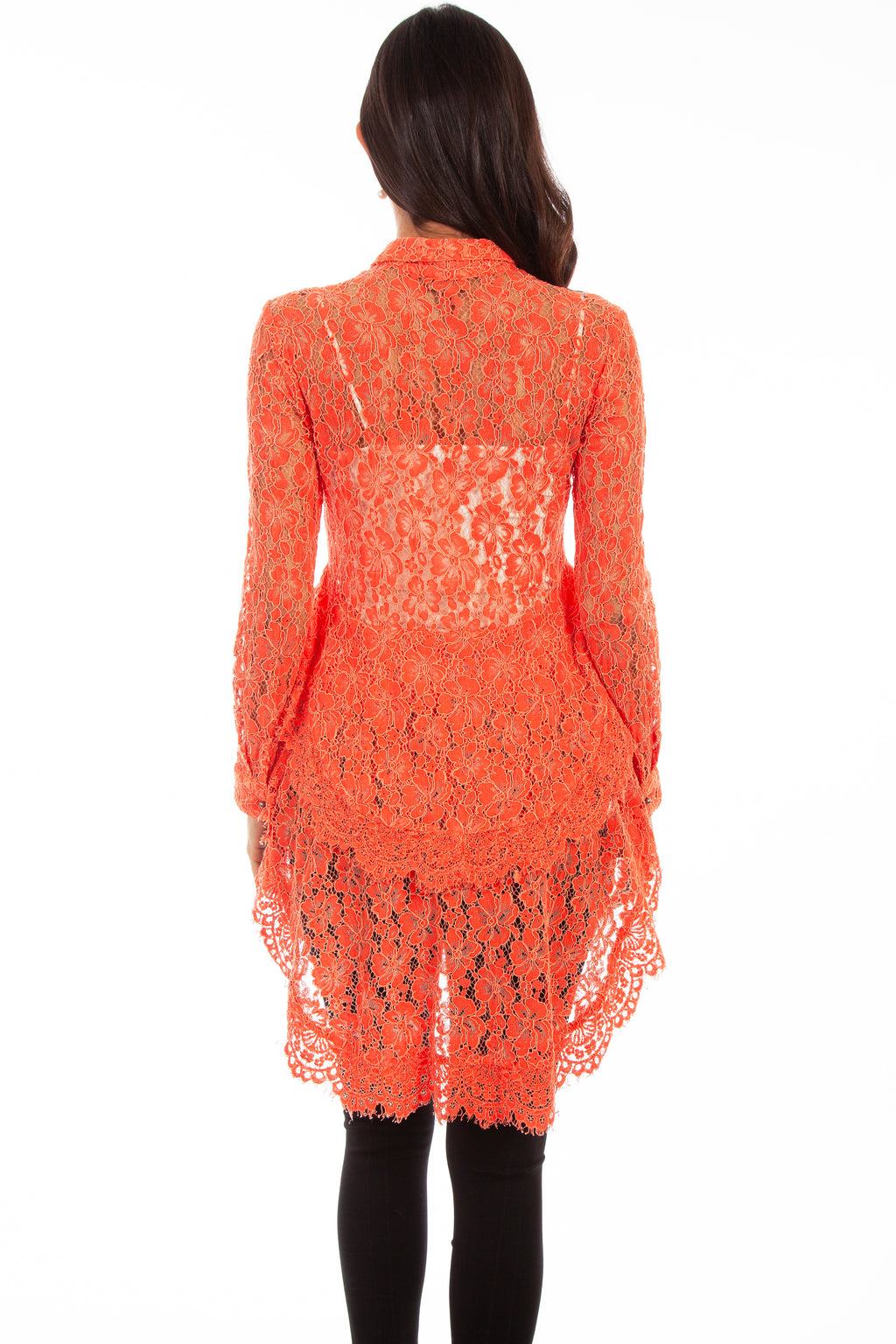 LACE BUTTON UP DOUBLE RUFFLE BLOUSE