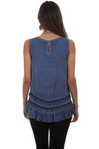SCOOP NECK TANK W/CROCHET LACE/RUFFL