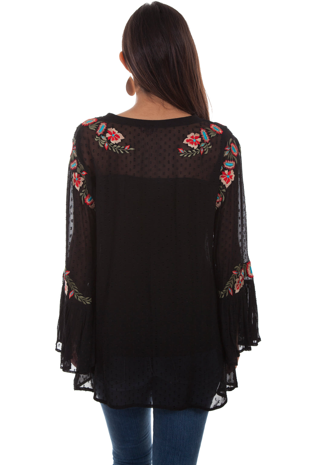 SWISS DOT TUNIC W/EMB & RUFFLE SLEEV