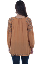 TIE NECK LINE W/POET SLEEVES EMB.