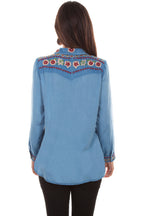 PEARL SNAP WESTERN YOKE EMB. BLOUSE