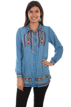 PEARL SNAP WESTERN YOKE EMB. BLOUSE
