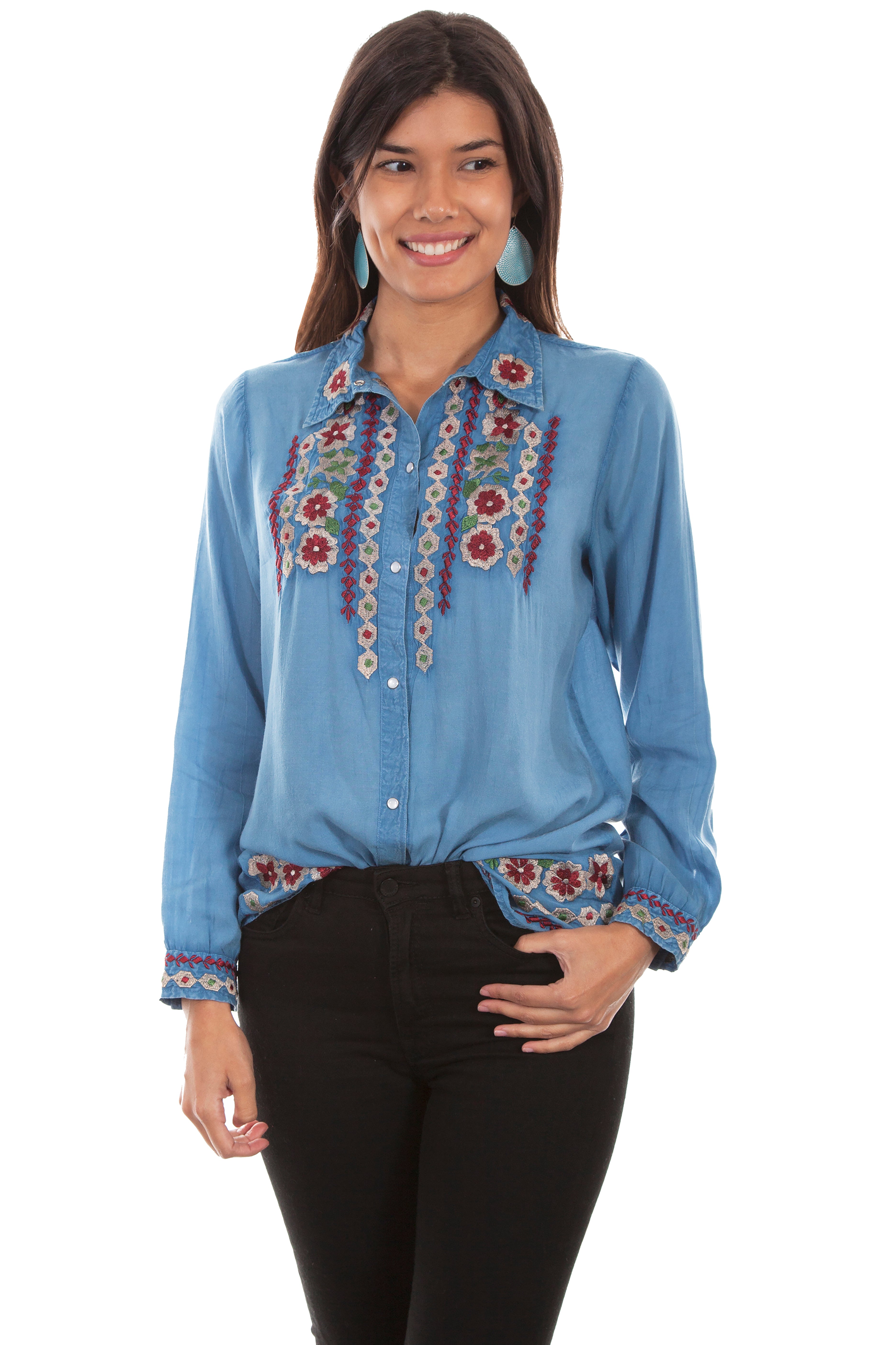 PEARL SNAP WESTERN YOKE EMB. BLOUSE