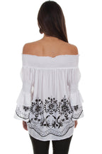 OFF SHOULDER EMB. BLOUSE