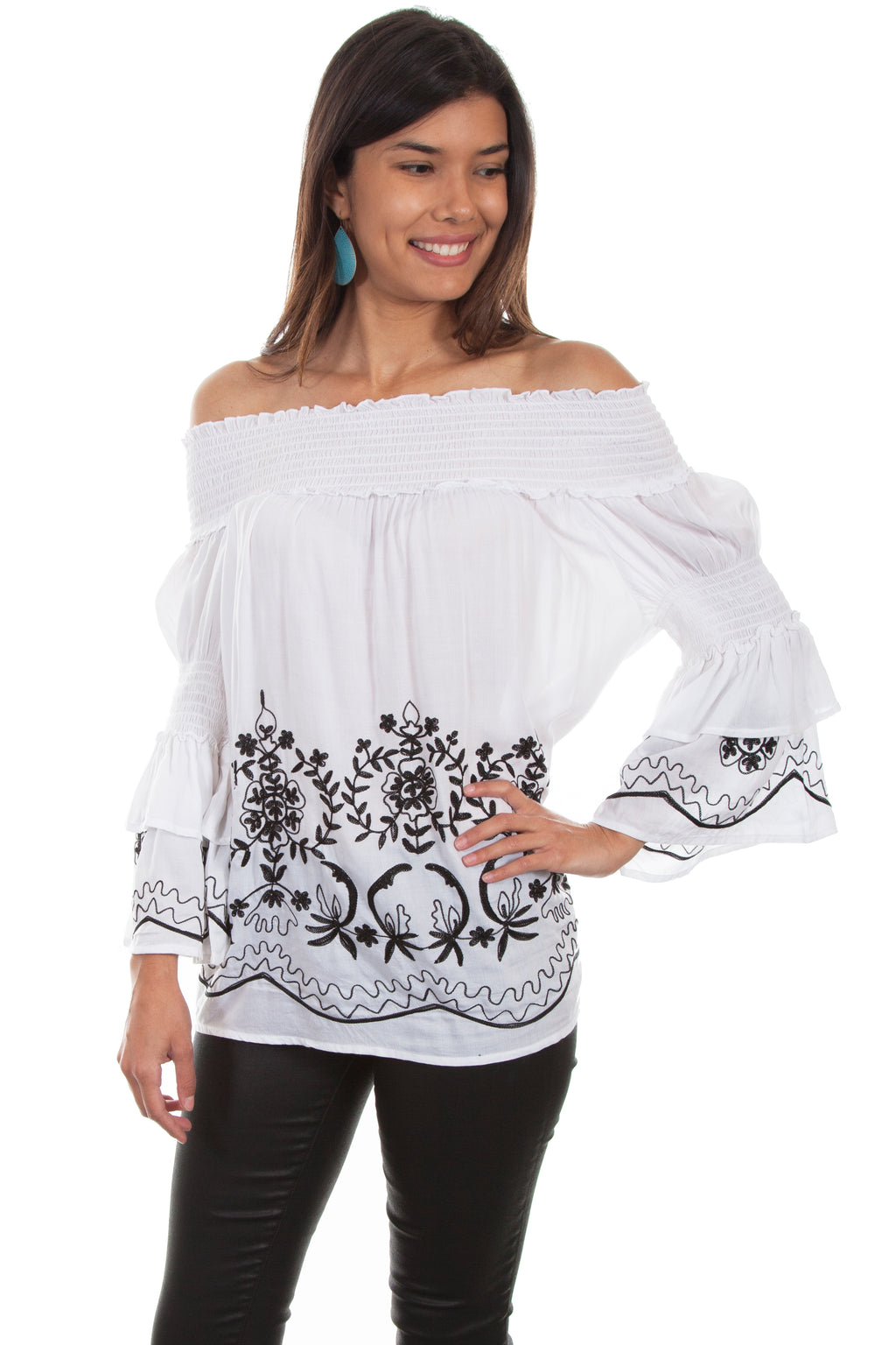 OFF SHOULDER EMB. BLOUSE