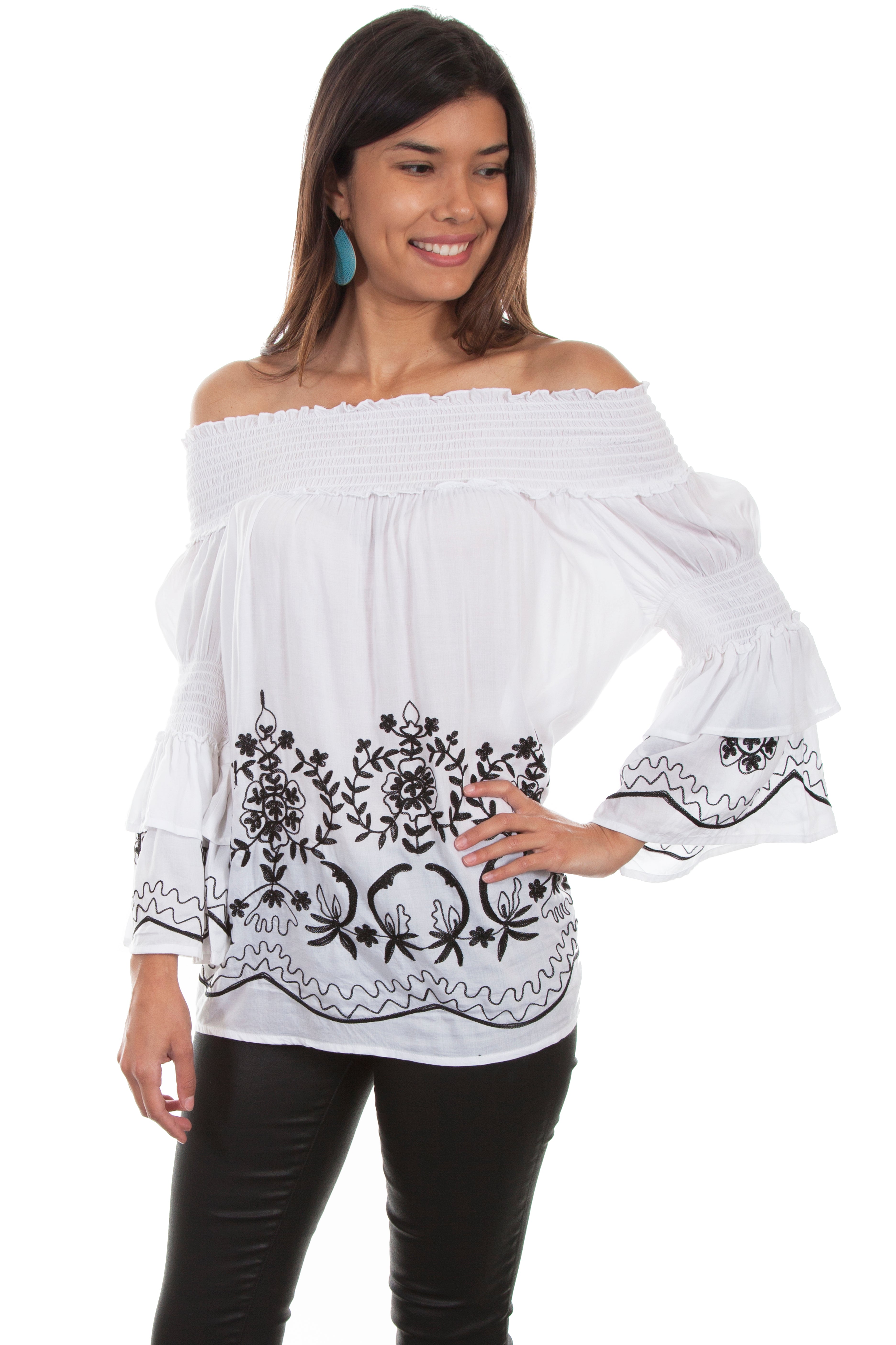 OFF SHOULDER EMB. BLOUSE