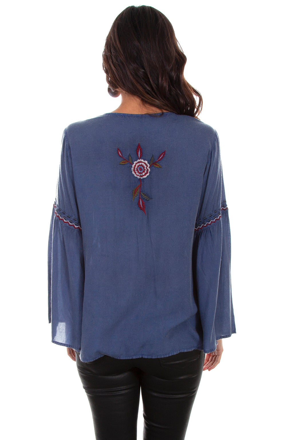 EMB V-NECK W/BELL SLEEVES