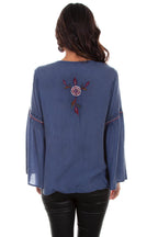EMB V-NECK W/BELL SLEEVES