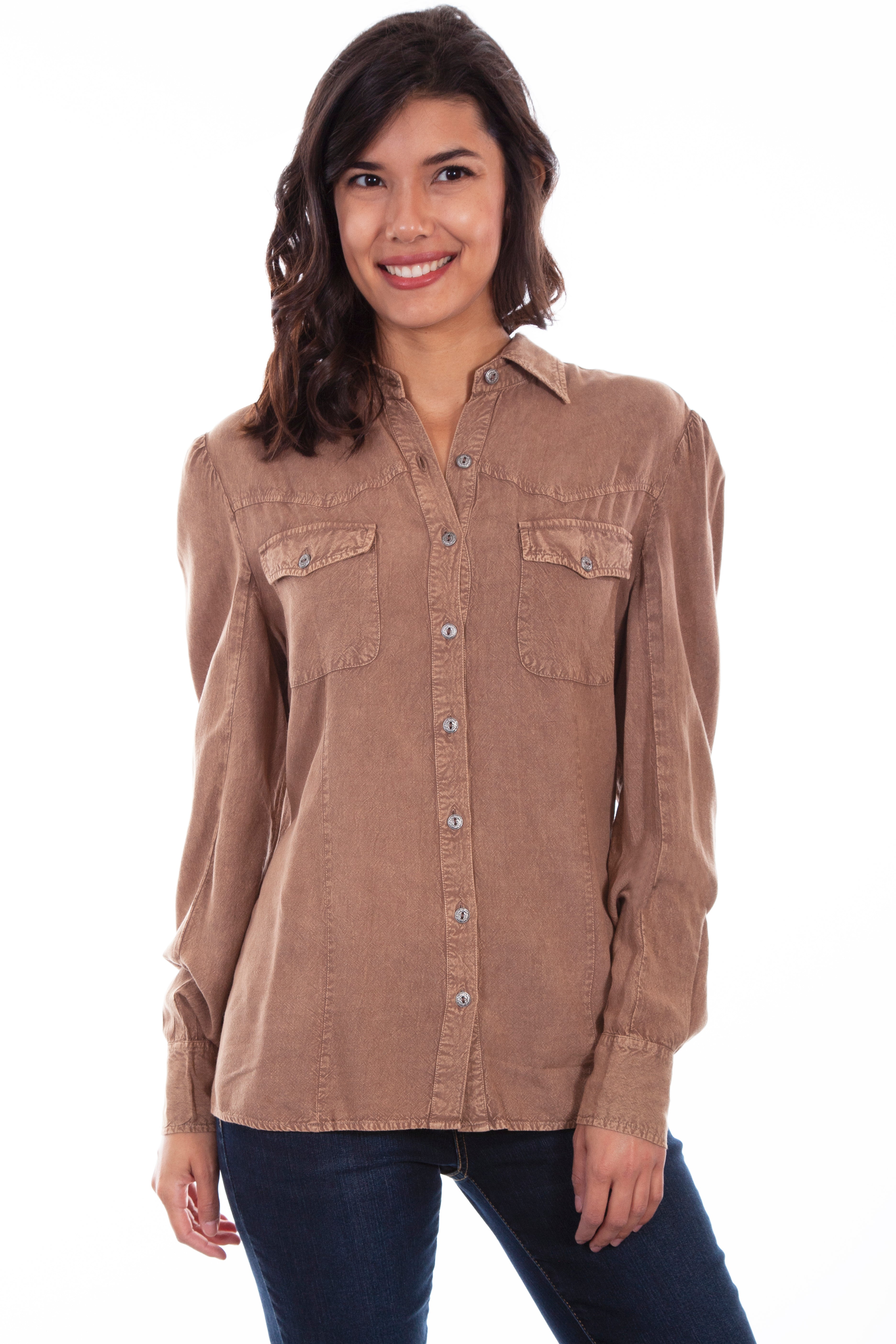 WESTERN YOKE BLOUSE W/BUSTLE BACK