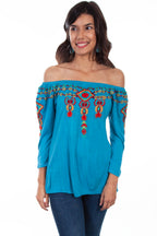 3/4 SLEEVE PEASANT TOP W/EMB.