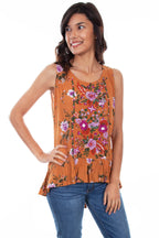 SLVLESS SCOOP NECK BLOUSE FLORAL EMB