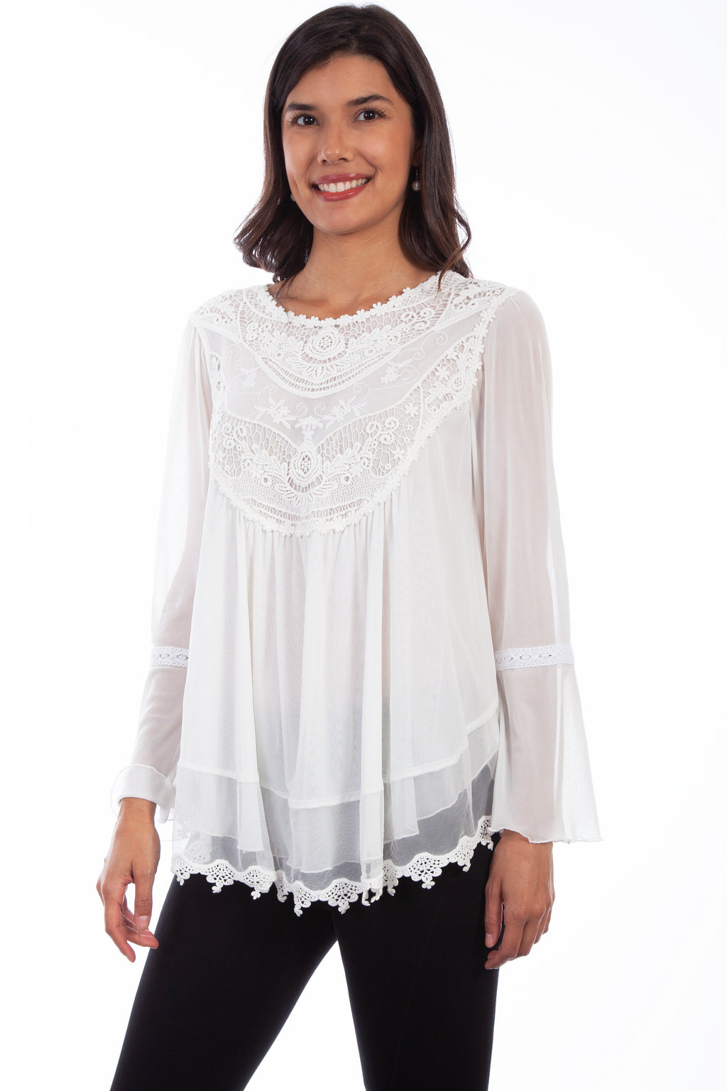 CROCHET FRONT BABY DOLL BLOUSE