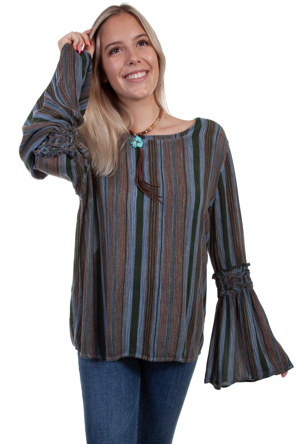 BRAIDED BELL SLV TIE BACK BLOUSE