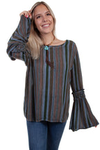 BRAIDED BELL SLV TIE BACK BLOUSE