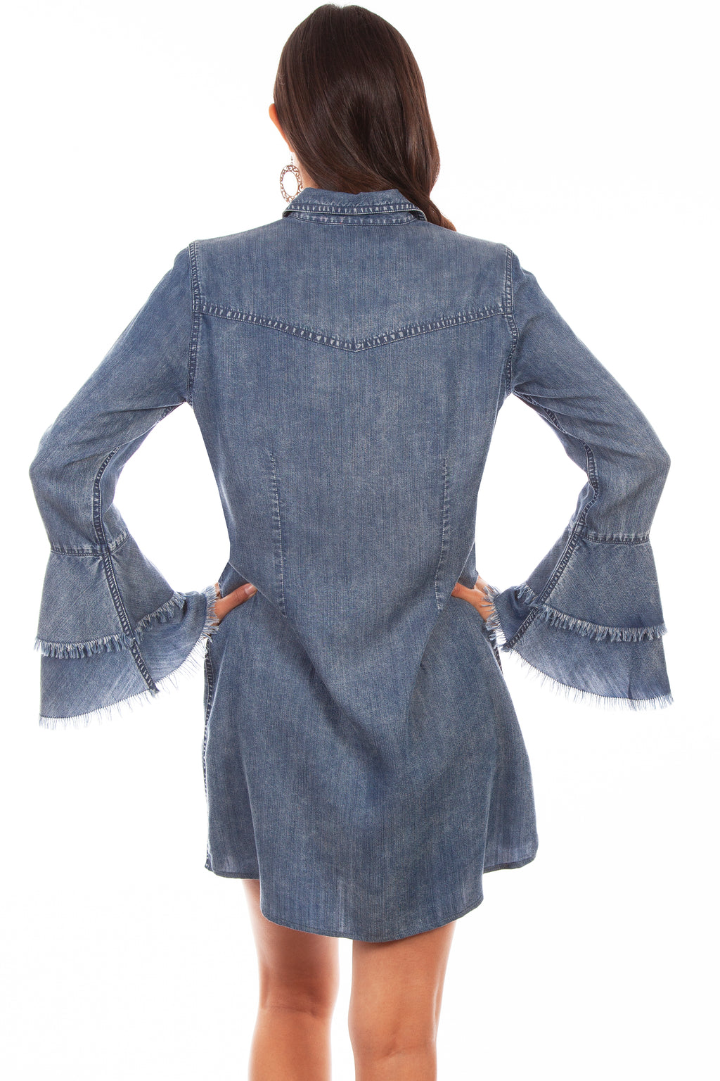 WESTERN YOKE SHIRT DRESS BELL SLEEVE