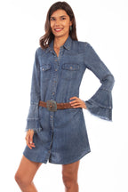 WESTERN YOKE SHIRT DRESS BELL SLEEVE