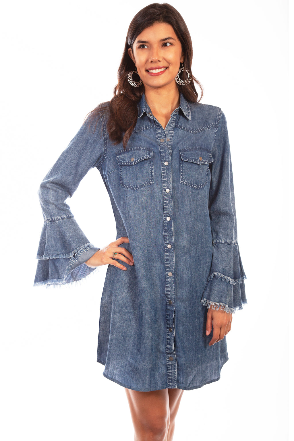 WESTERN YOKE SHIRT DRESS BELL SLEEVE